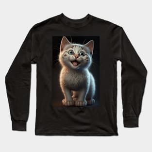 smiling white cat - CGI style Long Sleeve T-Shirt